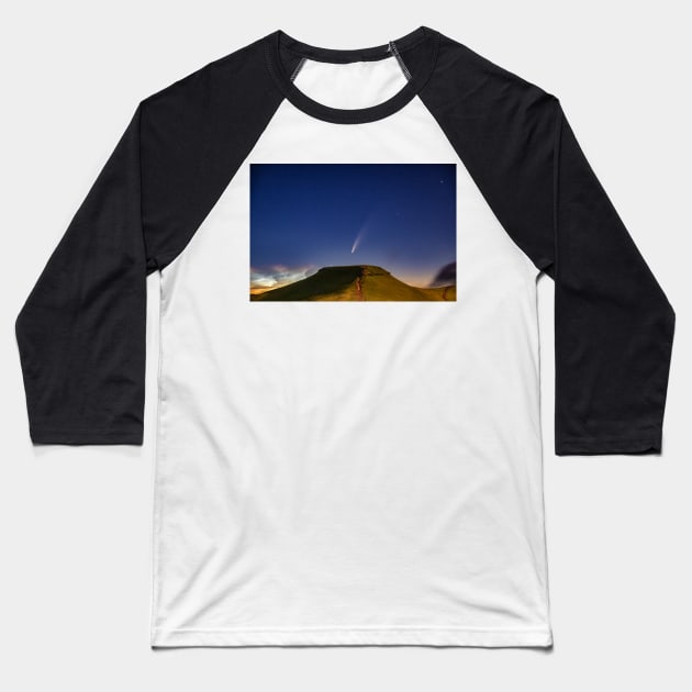 Comet NEOWISE and Noctilucent cloud over Corn Du in the Brecon Beacons National Park, Wales Baseball T-Shirt by dasantillo